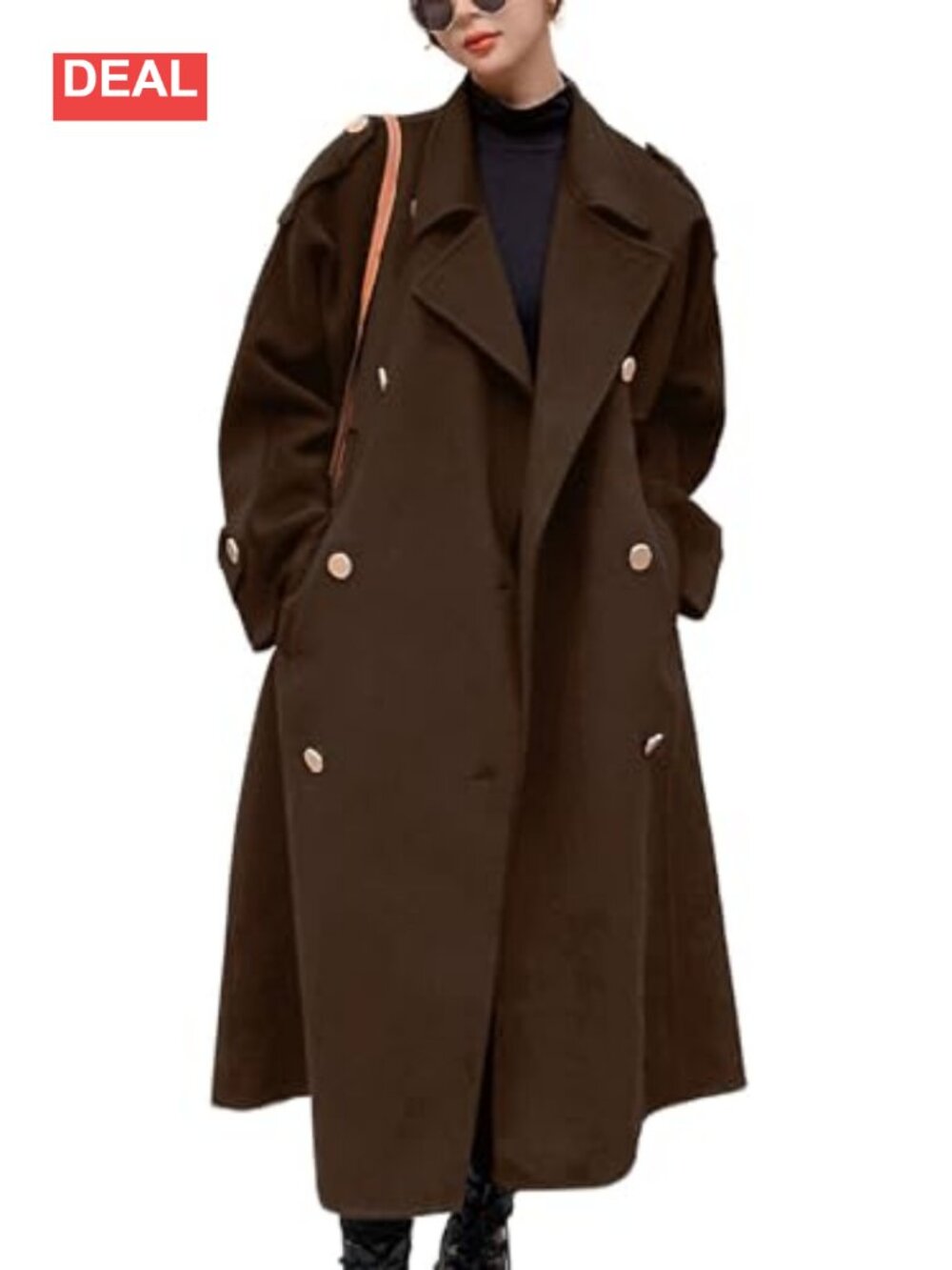 Women's Wool Blend Double Breasted Midi Pea Coat Notch Lapel Winter